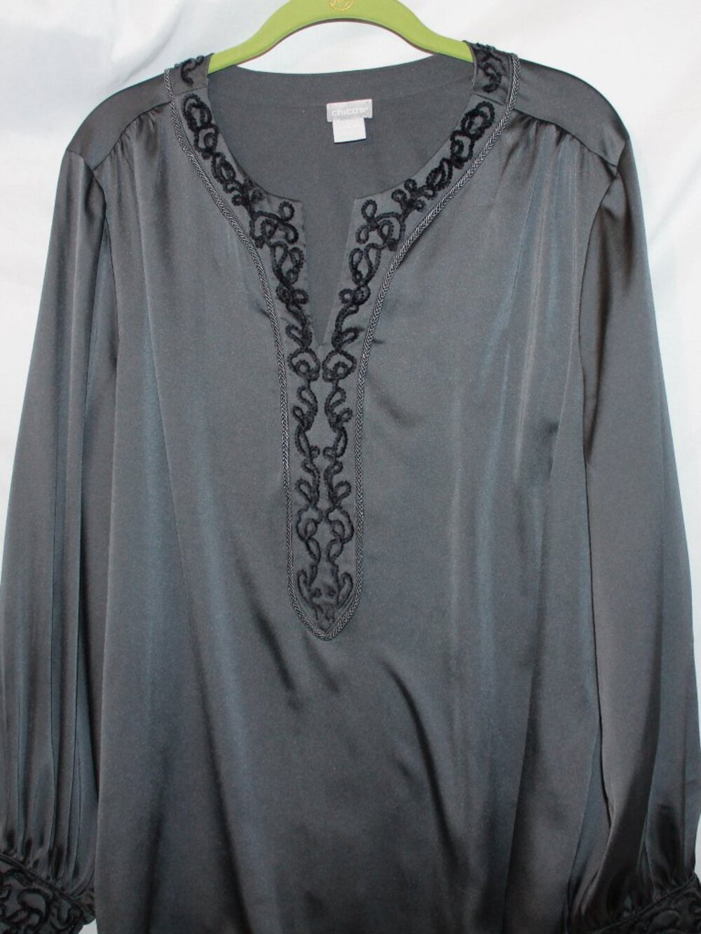 Chico's Grey Satin Long-Sleeve Blouse